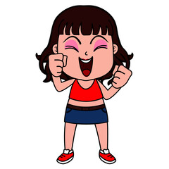 Cute Girl in the Jean Skirt with Various Emotion