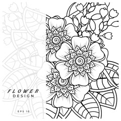 Mehndi flower for henna, mehndi, tattoo, decoration. decorative ornament in ethnic oriental style. doodle ornament. coloring book page.