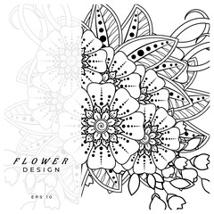 Mehndi flower for henna, mehndi, tattoo, decoration. decorative ornament in ethnic oriental style. doodle ornament. coloring book page.