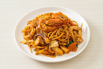stir fried Tom Yum seafood dried spaghetti