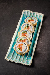 sushi set on the black background