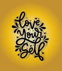 Love Yourself. Hand drawn expressive phrase. Modern brush pen lettering