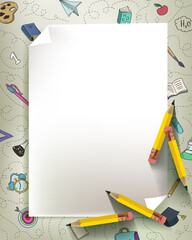 stationery kit frame with a paper. Back to school concept
