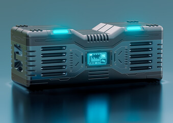 Hi-tech futuristic sci-fi container isolated on metallic background. concept of military equipment and games asset © AGPhotography