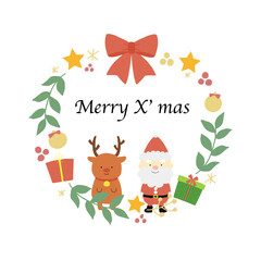 クリスマスリースのイラストフレームテンプレート