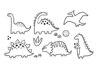 Cute doodle dino. Cartoon illustration dinosaur set. Vector print with cute dino in scandinavian style © NadezdaBarkova