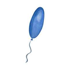 Blue balloon watercolor illustration. Happy holiday flying blue balloon.