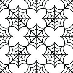 Halloween spider web seamless pattern. White background and black cobweb. Seamless vector background. Vector hand drawn pattern on the theme of Halloween. Pattern with Halloween symbols .