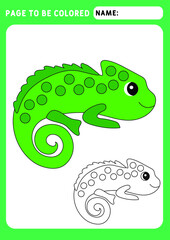 Page to be colored. Look and color. Coloring Book Animal. Chameleon. Funny Coloring Book  Chameleon. Illustration and vector outline - A4 paper ready to print.