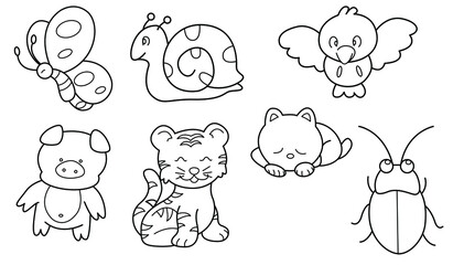 Cute design animal vector set 12 (Outline)