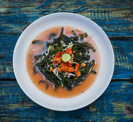 Balinese traditional mixed fruits salad with seaweed (called rujak)
