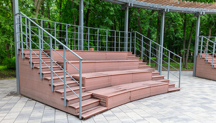 Seats and steps on the podium.