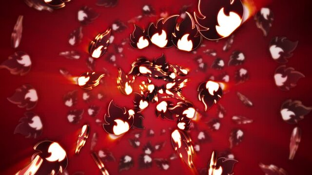 Flame, Flammable Danger Symbols Animation, Rendering, Background, Loop, 4k
