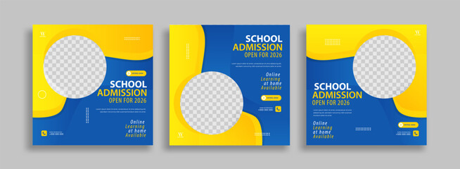 School admission Editable minimal square banner template. Yellow blue background color with geometric shapes for social media post, story and web internet ads. Vector illustration
