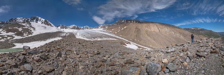 mountains glacier ice snow stones sky