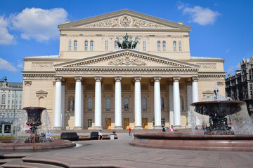 Bolshoy Theater building view with a fountain