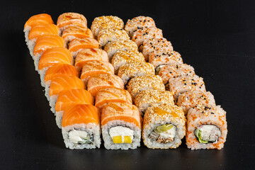 sushi set with salmon and cream cheese