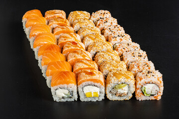 sushi set with salmon and cream cheese