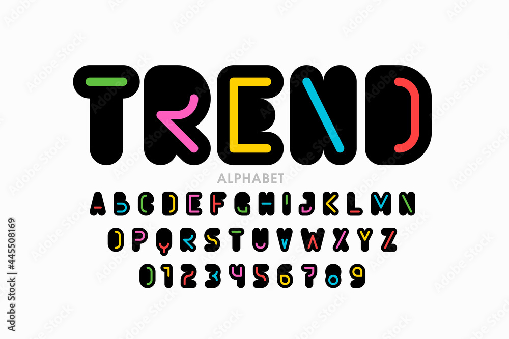 Fototapete modern minimal style font design, alphabet letters and numbers vector illustration