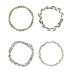 Set of round frames from willow twigs. Flat vector elements for design © DELYRICA