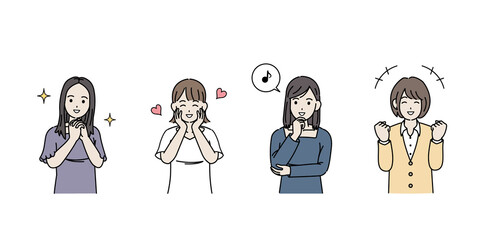 若い女性達　友達　若者　笑顔　喜ぶ　元気　大学生　イラスト素材