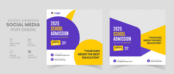 School admission social media post, Instagram post & back to school web banner template