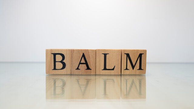 The word balm was created from wooden letter cubes. Gastronomy and spices.