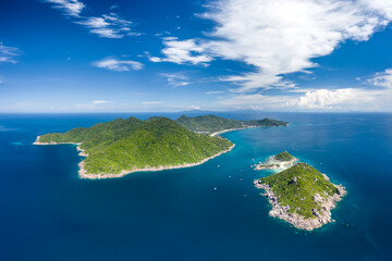 View of Koh Tao, Thailand with copy space and no people South East Asia Drone Aerial UAV
