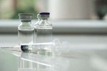 Medicine in vial , ready for vaccine injection , Cancer Treatment , Pain Treatment and can also be abused for an illegal use, healthcare and medical concept vaccination.