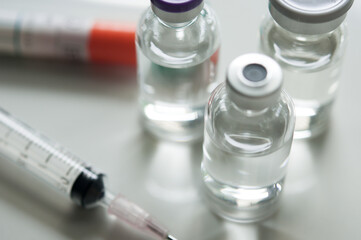 Medicine in vial , ready for vaccine injection , Cancer Treatment , Pain Treatment and can also be abused for an illegal use, healthcare and medical concept vaccination.