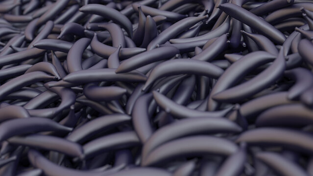 Heap of misterious black bananas close up view
