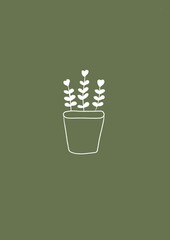 Recycle bin icon on green button. Plant illustration.