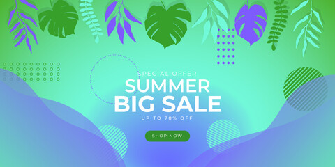 Fototapeta na wymiar Summer sale organic flat floral template for social media or flyer. Summer banner with floral gradient color background 