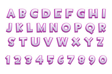 3d purple alphabet and numbers for ui games, text.