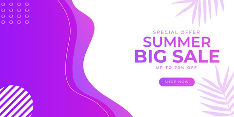 Colorful End of summer sale organic flat floral template for social media or flyer. Summer banner with floral gradient color background. Web banner template with floral foliage line element 