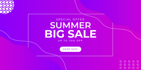 Colorful End of summer sale organic flat floral template for social media or flyer. Summer banner with floral gradient color background. Web banner template with floral foliage line element 