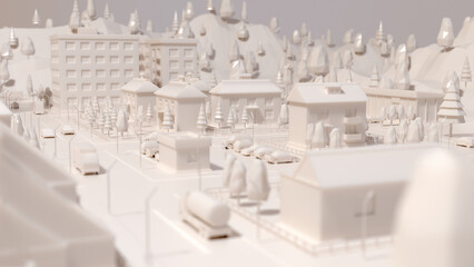 abstract small town model made of white plastic