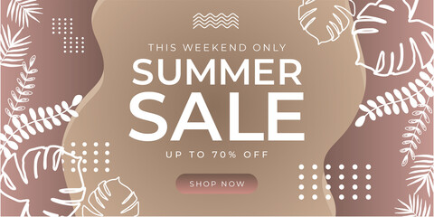 Fototapeta premium Summer sale organic flat floral template for social media or flyer. Summer banner earth tone color with floral decoration. Hand drawn summer landing page template background 