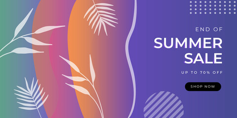 Summer sale organic flat floral template for social media or flyer. Summer banner with floral decoration. Hand drawn summer landing page template background 