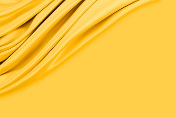 Beautiful elegant wavy yellow satin silk luxury cloth fabric texture with monochrome background...