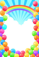 放射線　虹　たくさんの風船　イラスト背景　縦