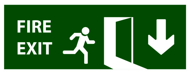 Emergency exit door.Fire exit emergency door guides safe exit. Security concept. Vector design eps 10.