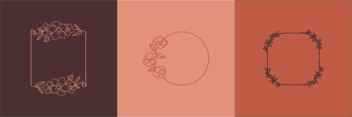 Hand drawn frames with flowers collection