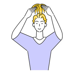 ヘアケア 部分カツラ（ウィッグ）を頭頂部に装着している可愛い男性 イラスト シンプル ベクター