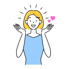 ヘアケア 部分カツラ（ウィッグ）を頭頂部に装着している笑顔の可愛い女性 イラスト シンプル ベクター 