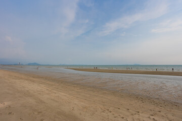 Bangsaen beach in the evening time. Very few people because of the Covid-19 situation.