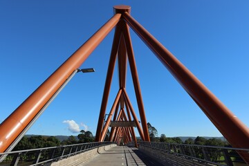 The Nepean Bridge pedestrian crossing bridge, part of a 7 kilometre river walk in Penrith, NSW, Australia
