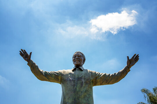 Pretoria, South Africa - 4th November 2016: Giant bronze statue of Nelson Mandela, former president of South Africa and anti-apartheid activist. This stands in the grounds of the Union building.