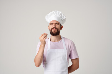 man chef on an apron emotions restaurant Gourmet cooking