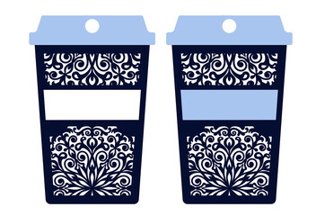 Stencil of Coffee cups with fishnet deer. Files to cut